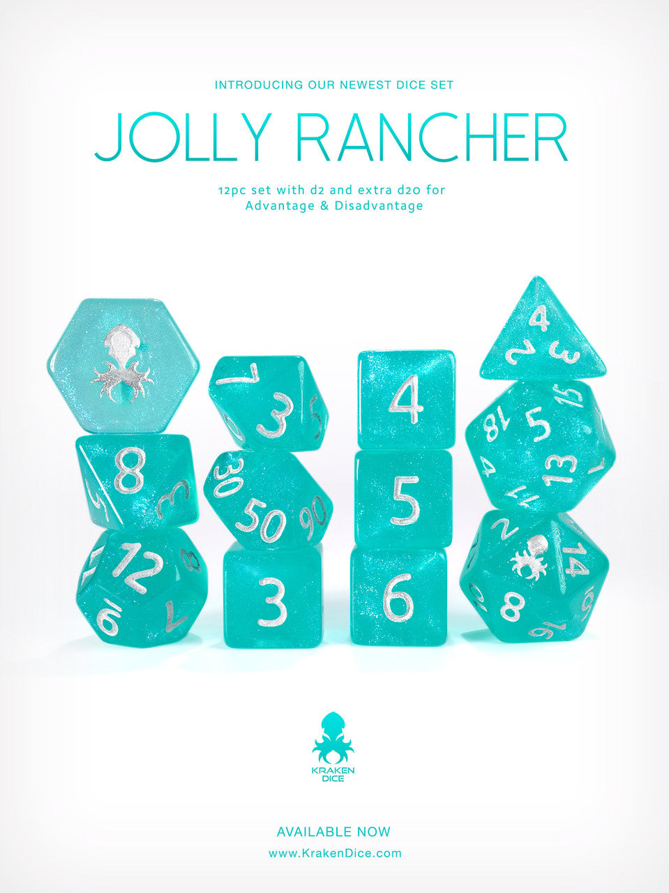 Jolly Rancher 12pc Glitter RPG Dice Set with Silver Ink